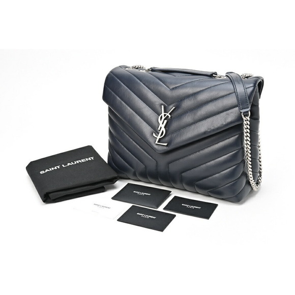 Saint Laurent Lulu Medium Chain Shoulder Bag Quilted Blue - Picture 10 of 10